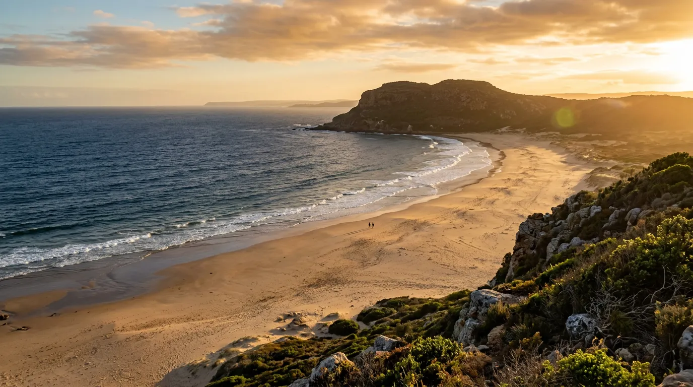 Aerial view of Robberg Beach and peninsula in Plettenberg Bay, South Africa