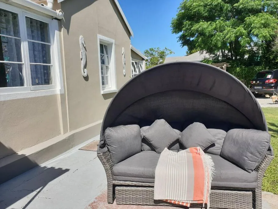 Outdoor lounge seating with canopy on paved patio area