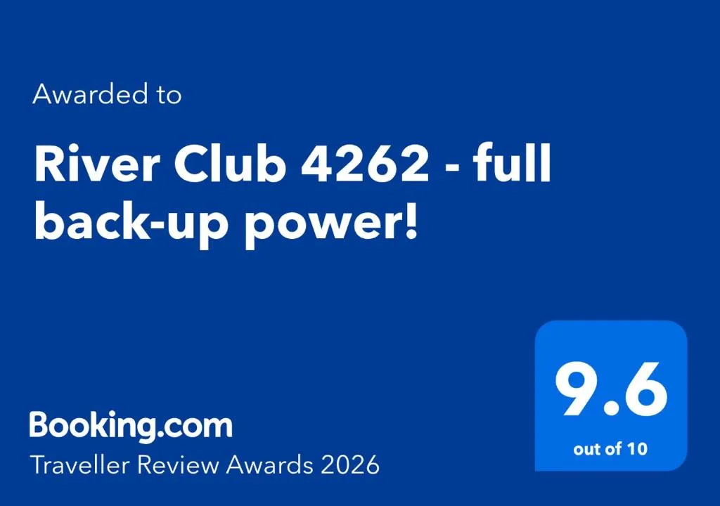 Booking.com award certificate showing 9.6 rating for River Club property