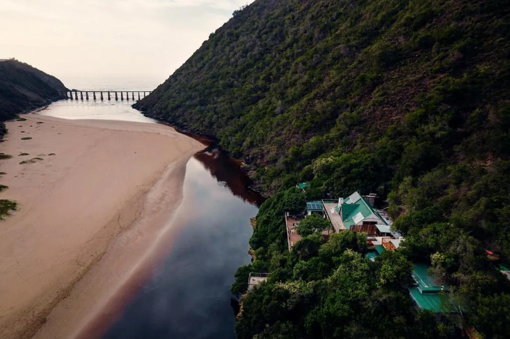 Aerial view of property overlooking Kaaimans River estuary and forested cliffs